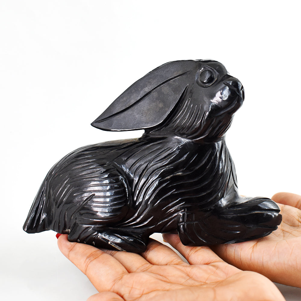 Beautiful  6008.00 Carats  Genuine Black Spinel Hand Carved Crystal Bunny Gemstone Carving