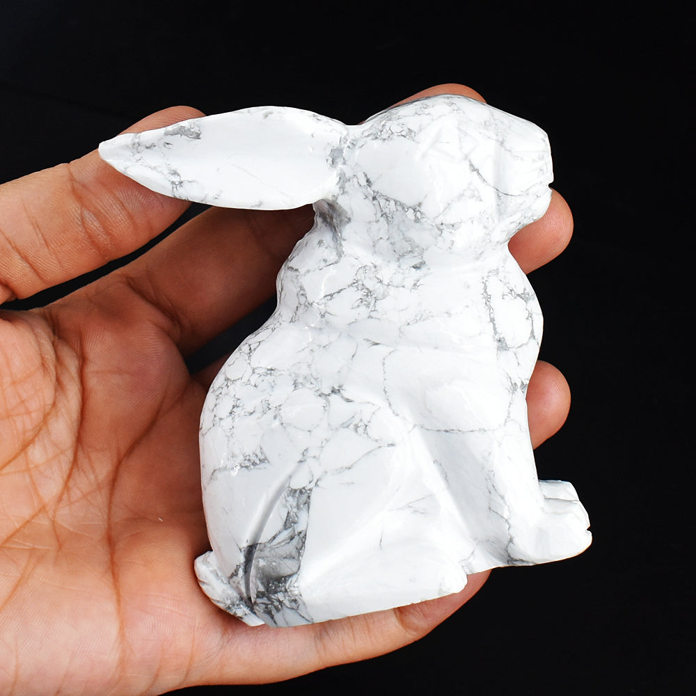 Beautiful  1578.00 Carats  Genuine Howlite Hand Carved Crystal Bunny Gemstone Carving