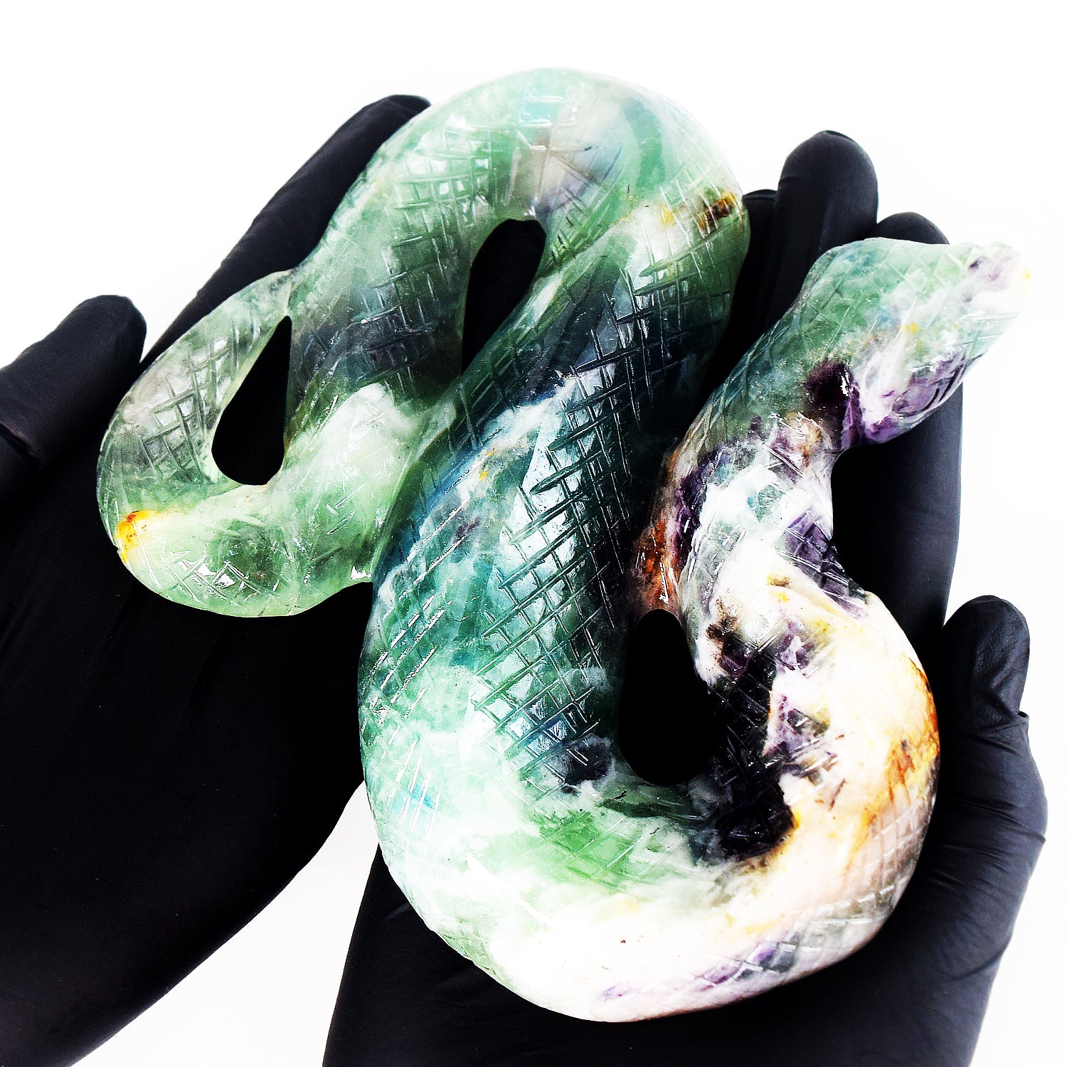 Awesome 2466.00 Cts Genuine Multicolor Fluorite Hand Carved Premium Cobra Crystal Gemstone
