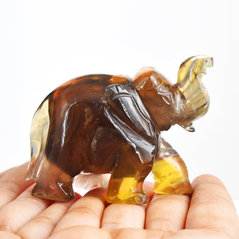 Exclusive 903.00 Cts Genuine  Multicolor Fluorite Hand Carved  Crystal Gemstone Carving Elephant