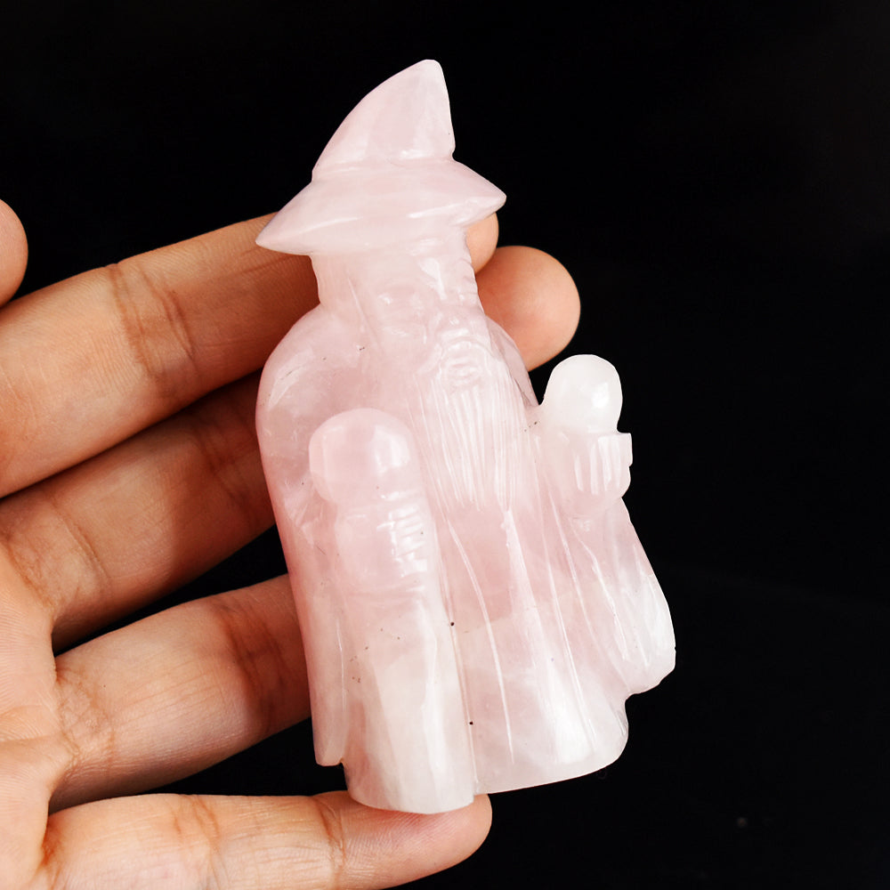 Natural  730.00 Cts Genuine Rose  Quartz Hand Carved Crystal Gemstone Wizard Carving