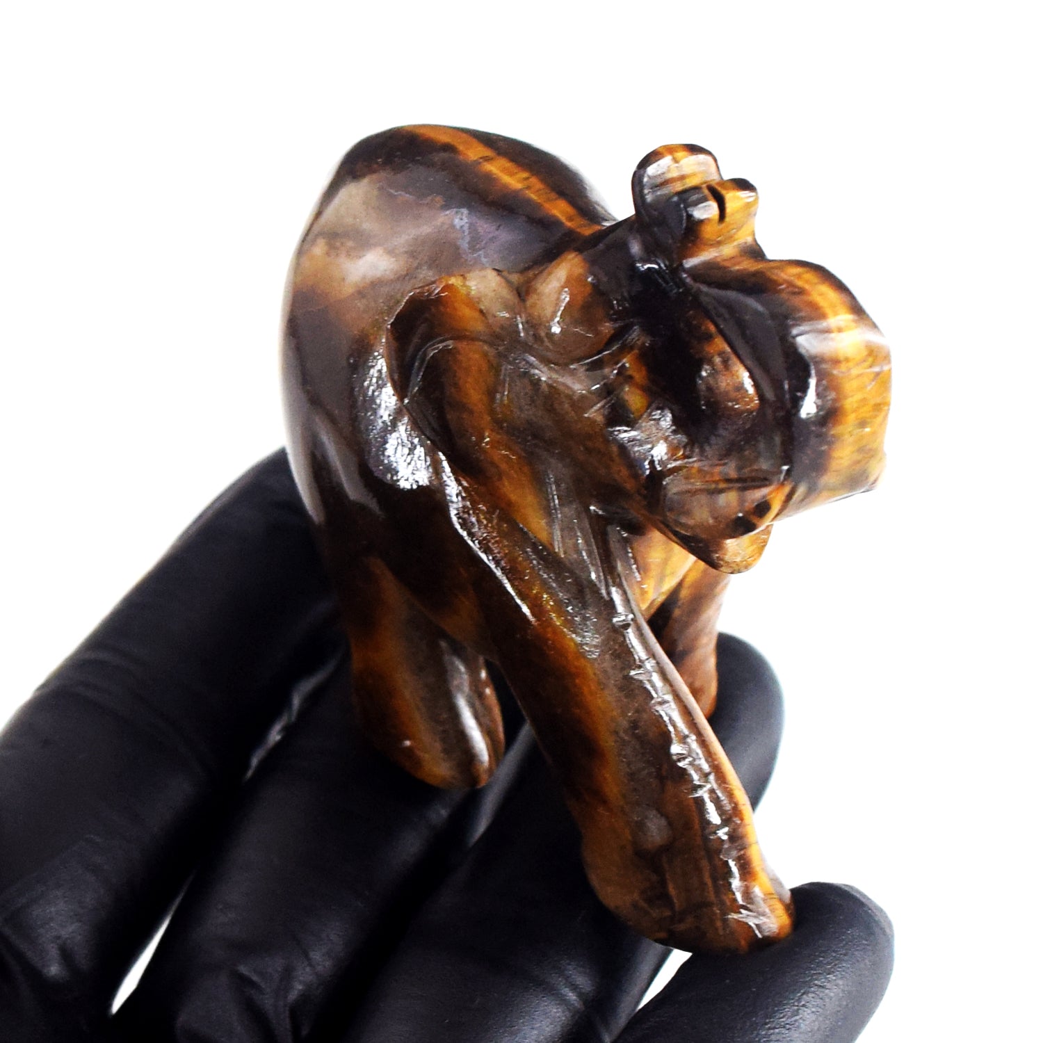 Top Best 553.00 Cts Genuine Golden Tiger Eye Crystal Carved Premium Elephant