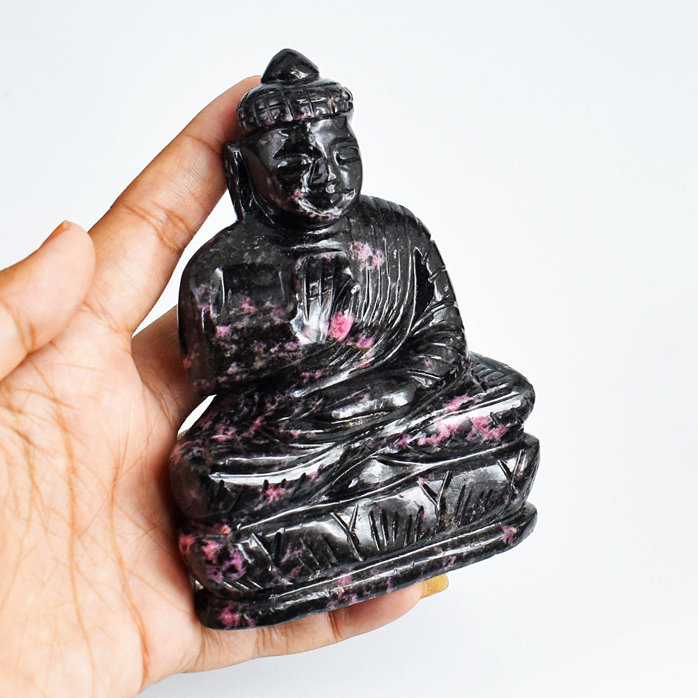 Beautiful 2171.00 Cts Genuine Rhodonite Hand Carved Crystal Gemstone Carving Lord Buddha