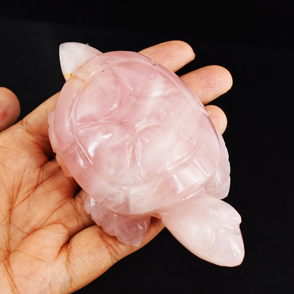 Natural  714.00 Carats Genuine Pink Rose Quartz Hand Carved Crystal Gemstone Turtle Carving