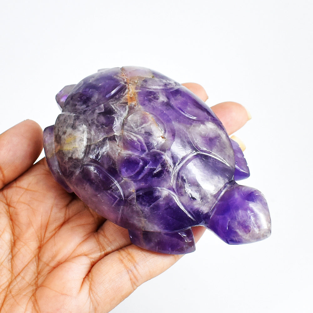 Amazing 909.00 Carats  Genuine  Hand Carved  Amethyst Crystal  Gemstone Turtle Carving