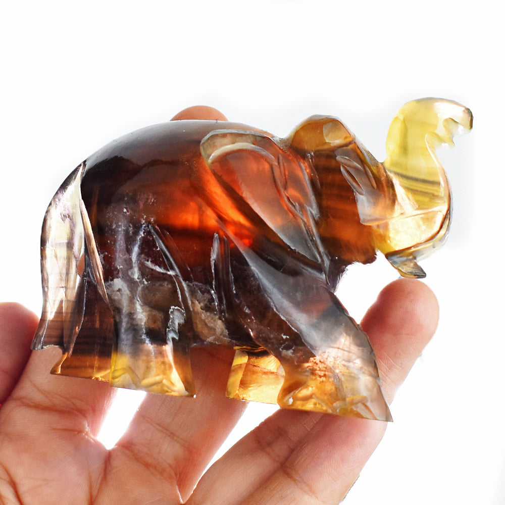 Exclusive 1404.00 Carats  Genuine  Multicolor Fluorite  Hand Carved Crystal Gemstone Carving Elephant