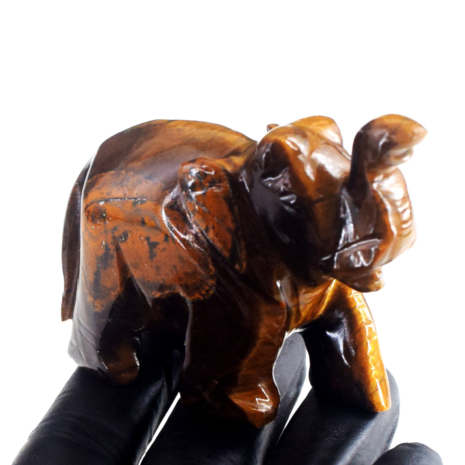Exclusive 586.00 Cts Genuine Golden Tiger Eye Carved Premium Crystal Elephant