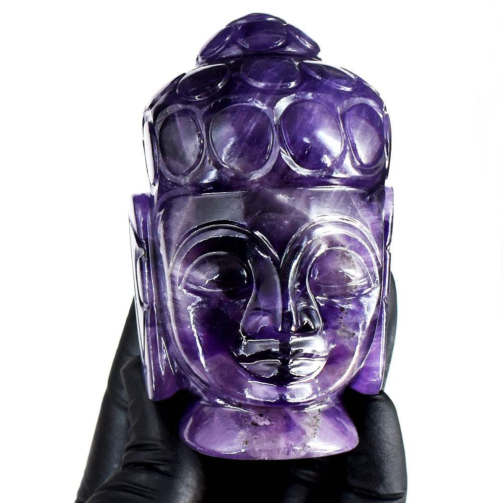 Stunning 1575.00 Cts Genuine Amethyst Hand Carved Gemstone Buddha Head Crystal Carving