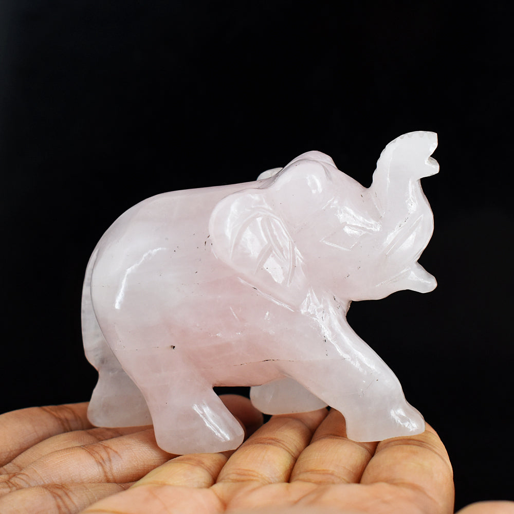 Natural 1237.00 Cts Pink Rose  Quartz   Hand Carved  Genuine Crystal Gemstone Carving Elephant