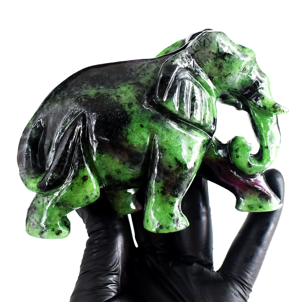 Awesome 2386.00 Cts Genuine Ruby Zoisite Hand Carved Crystal Gemstone Elephant Carving