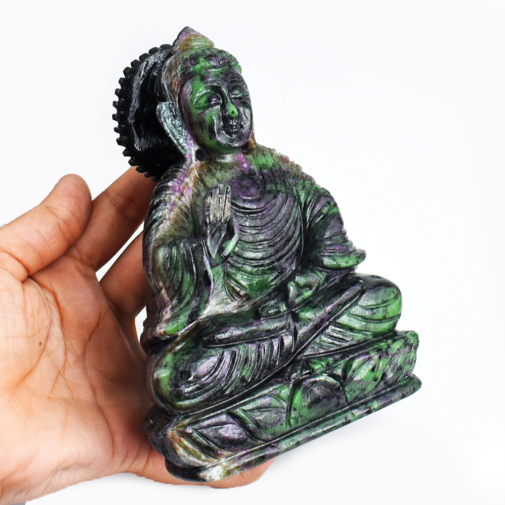 Awesome  5437.00  Cts Ruby Zoisite Hand Carved Crystal Idol Lord Buddha Statue Gemstone Carving
