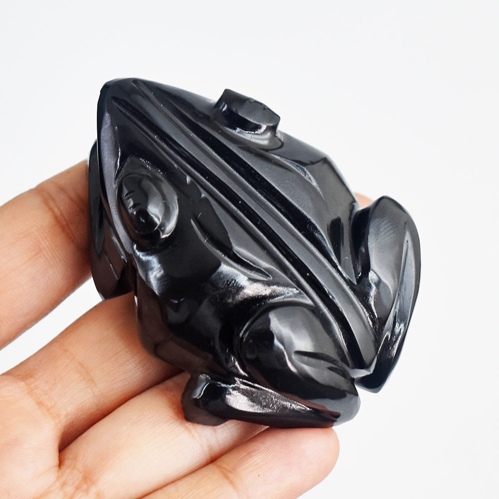 Beautiful  695.00 Carats Genuine Black Spinel Hand Carved  Crystal Gemstone Carving Frog