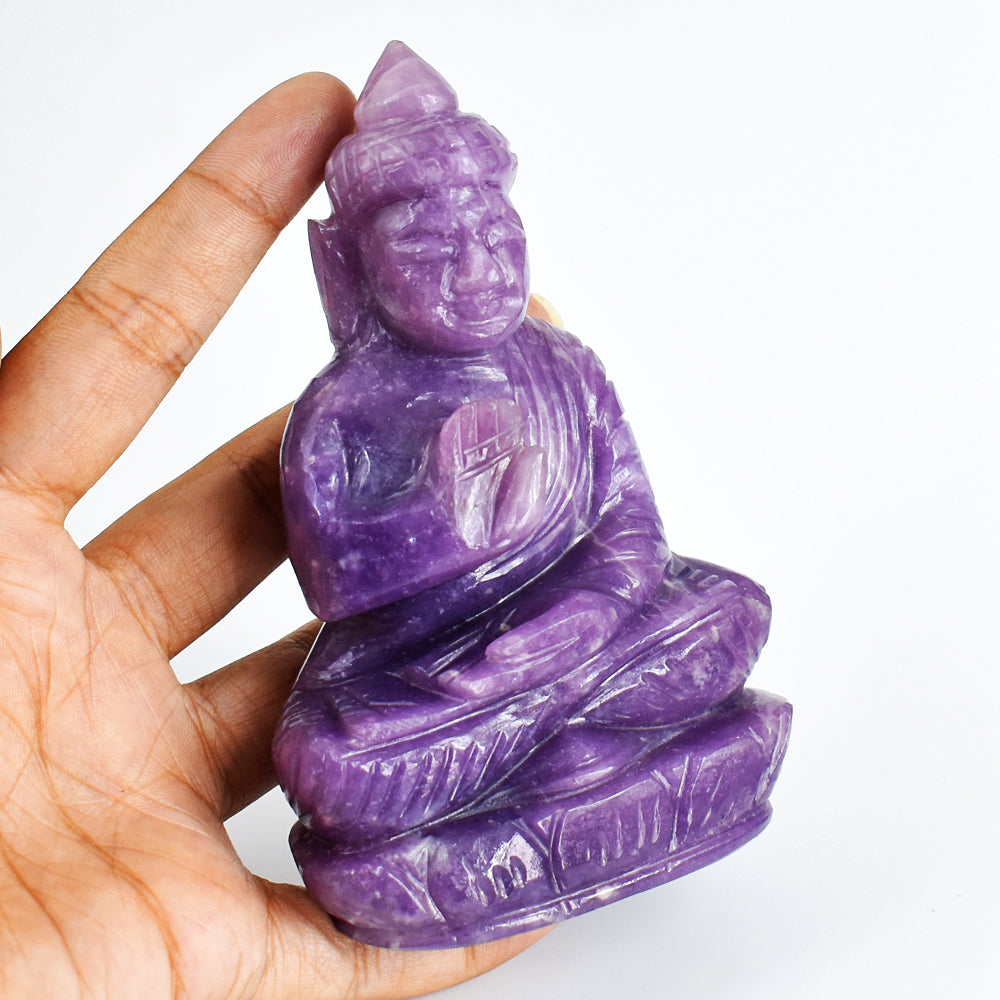 Stunning 1355.00 Cts Genuine Lepidolite Hand Carved Crystal Lord Buddha Idol Gemstone Carving