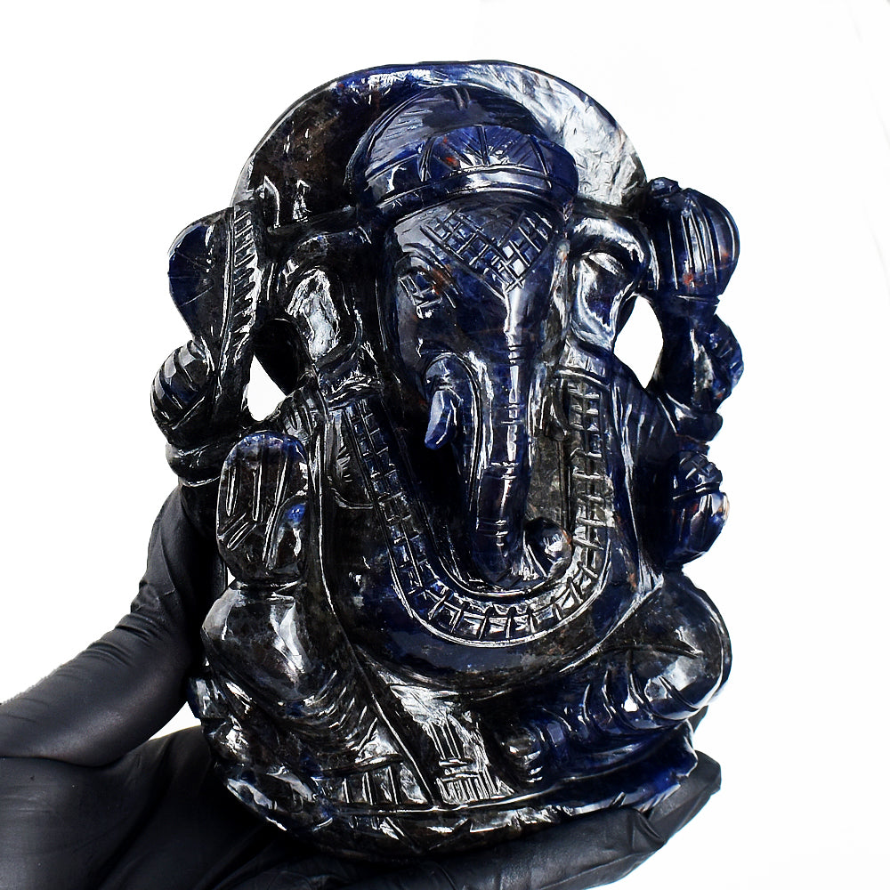 Exclusive 4214.00 Cts Genuine Blue Sodalite Hand Carved Crystal Lord Ganesha Carving Gemstone