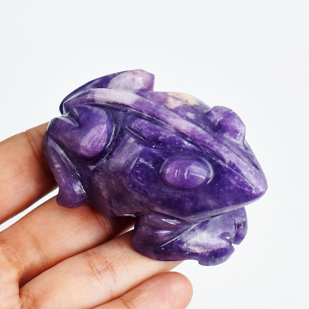 Beautiful 706.00 Carats Genuine Lepidolite  Hand  Carved Crystal  Gemstone  Carving Frog