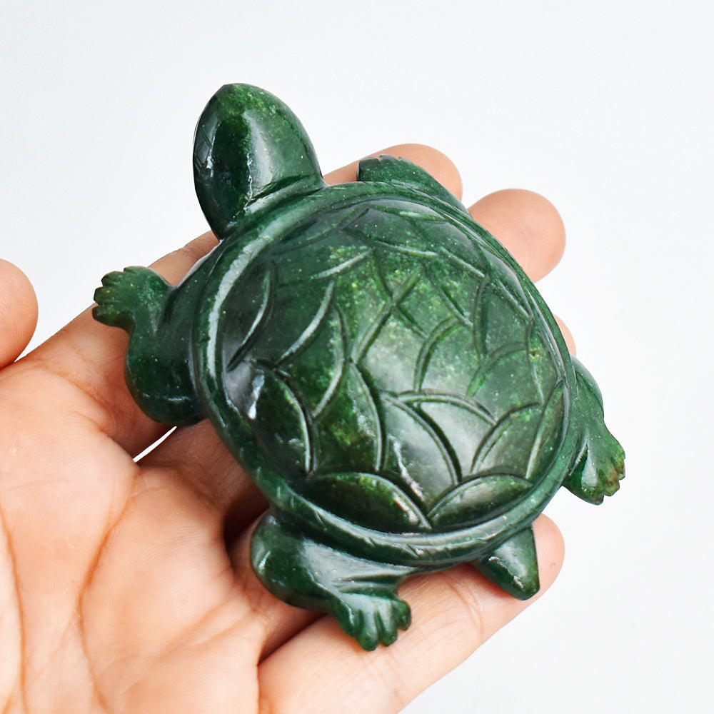 Stunning 616.00 Carats  Genuine Green Jade Hand Carved  Crystal Gemstone Turtle Carving