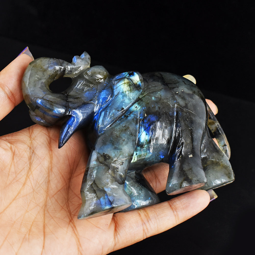 Craftsmen  Blue Flash Labradorite  Hand Carved Genuine Crystal Gemstone Carving Elephant