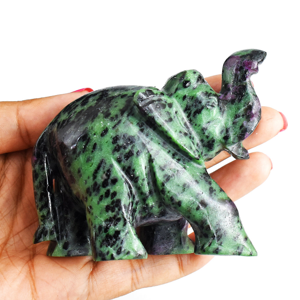 Stunning 1250.00 Cts Genuine Ruby Zoisite Hand Carved Crystal Gemstone Carving Elephant