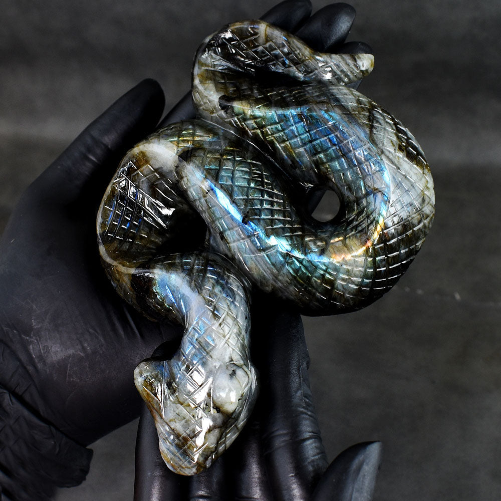 Artisian 2644.00 Cts Genuine Blue Flash Labradorite Hand Carved Cobra Gemstone Crystal Carving