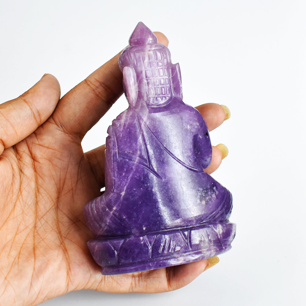 Stunning 1355.00 Cts Genuine Lepidolite Hand Carved Crystal Lord Buddha Idol Gemstone Carving