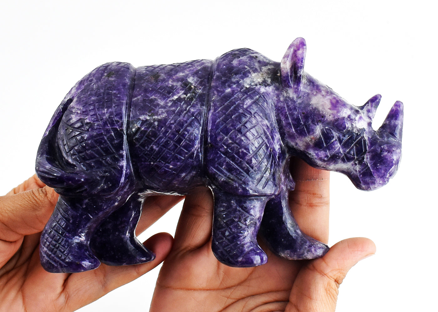 Exclusive 4514.00  Cts Genuine Lepidolite Hand Carved Crystal Rhinoceros Gemstone Carving