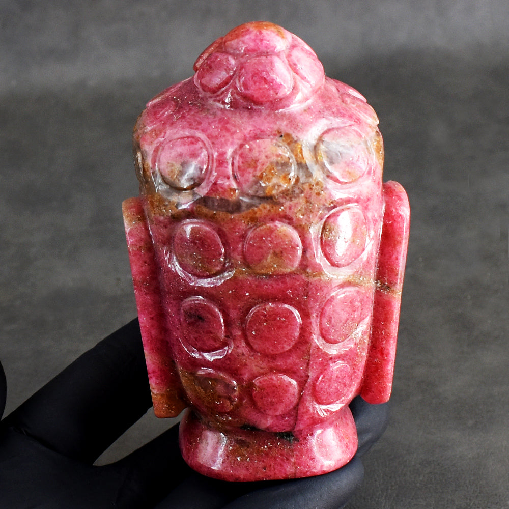 Exclusive 2977.00 Cts Genuine Rhodonite Hand Carved Gemstone Crystal Buddha Head Carving