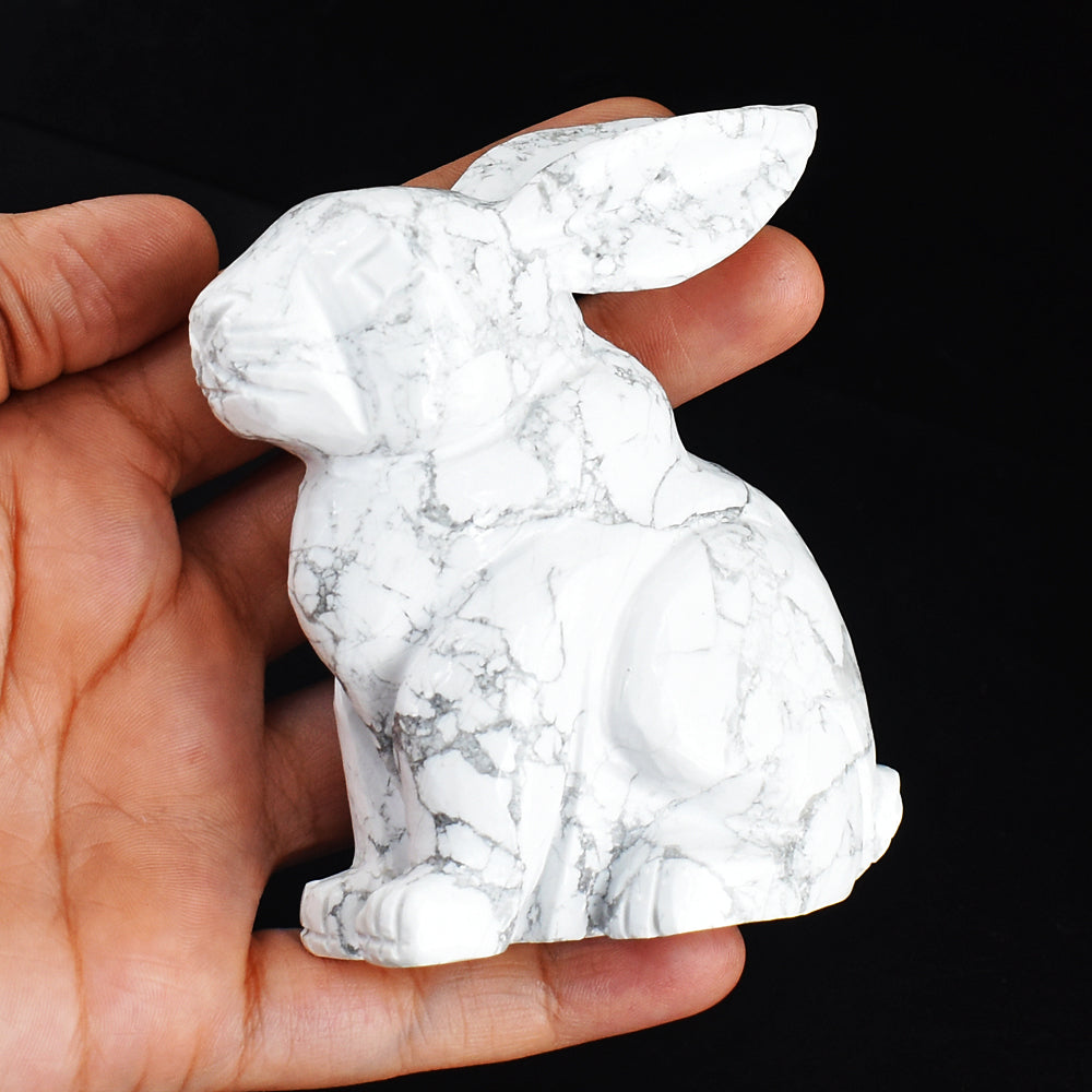 Beautiful  1578.00 Carats  Genuine Howlite Hand Carved Crystal Bunny Gemstone Carving