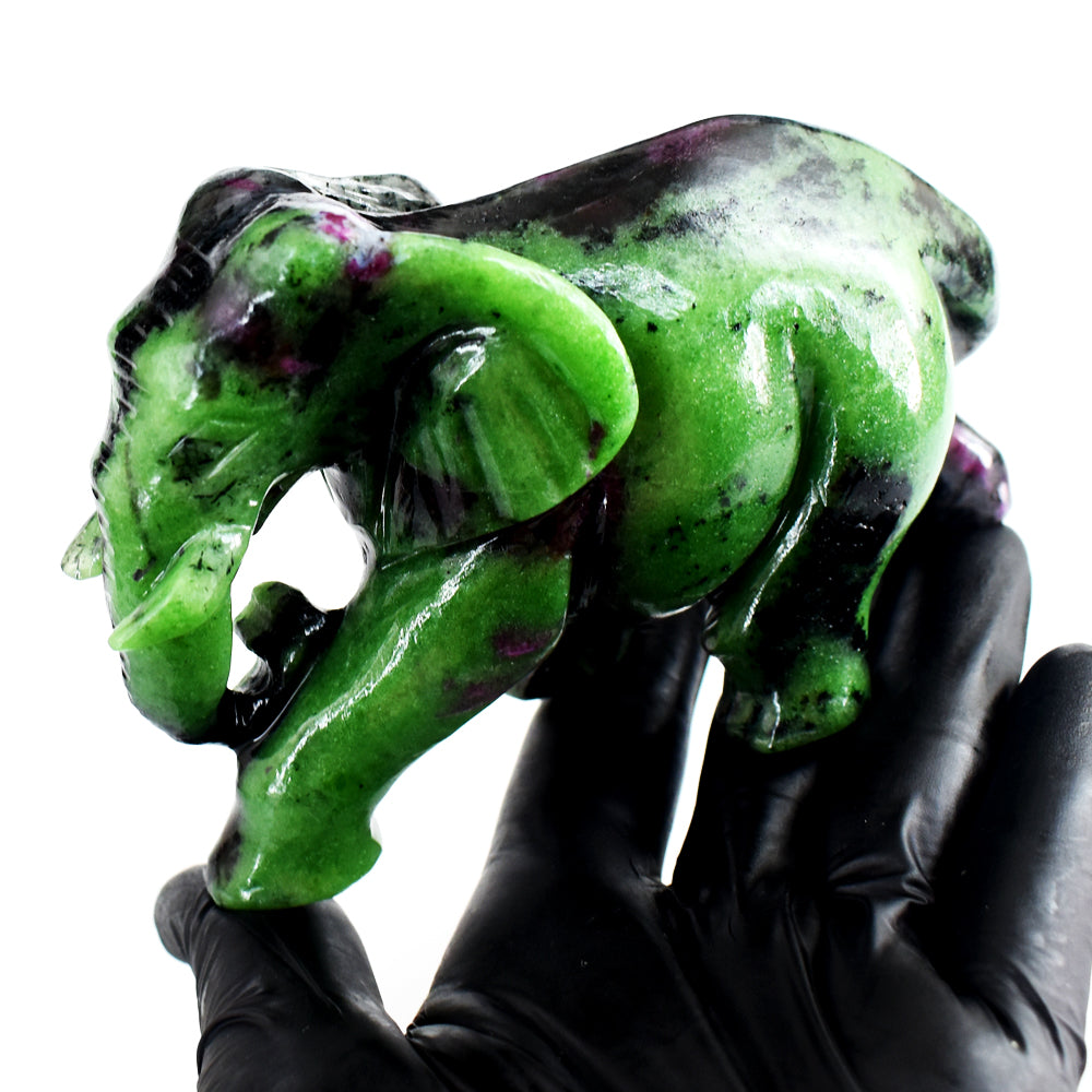 Awesome 2386.00 Cts Genuine Ruby Zoisite Hand Carved Crystal Gemstone Elephant Carving