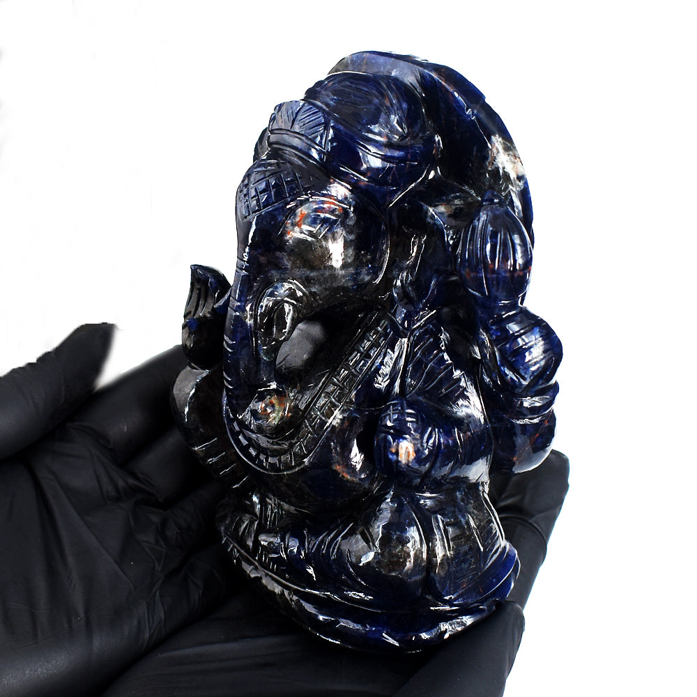 Exclusive 4214.00 Cts Genuine Blue Sodalite Hand Carved Crystal Lord Ganesha Carving Gemstone