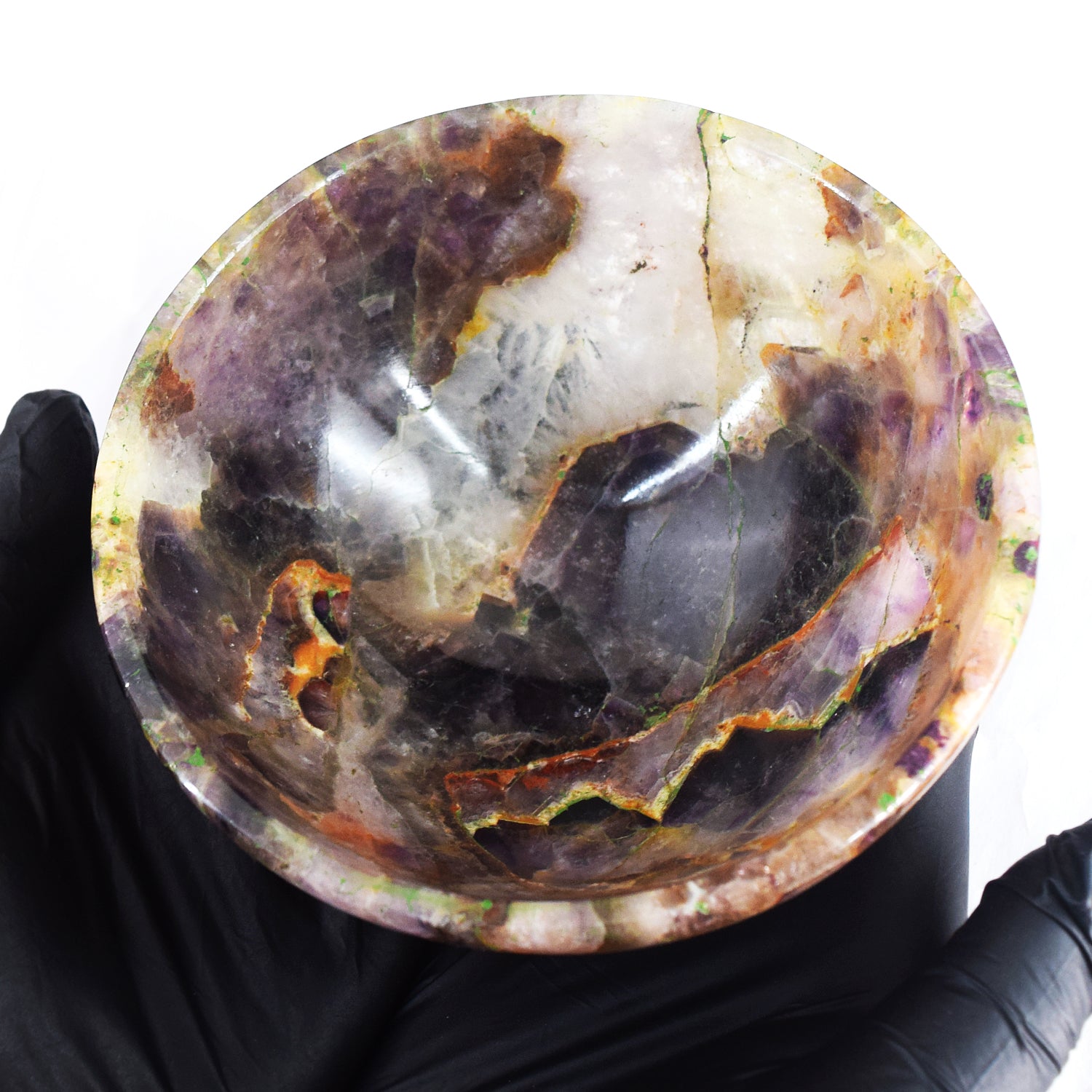 Stunning 1127.00 Carats Genuine Chevron Amethyst Hand Carved Crystal Gemstone Carving Big Bowl