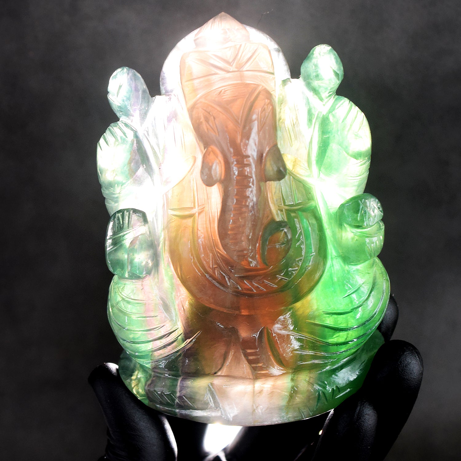 Miraculous 2218.00 Cts Genuine Multicolor Fluorite Hand Carved Premium Lord Ganesha Crystal