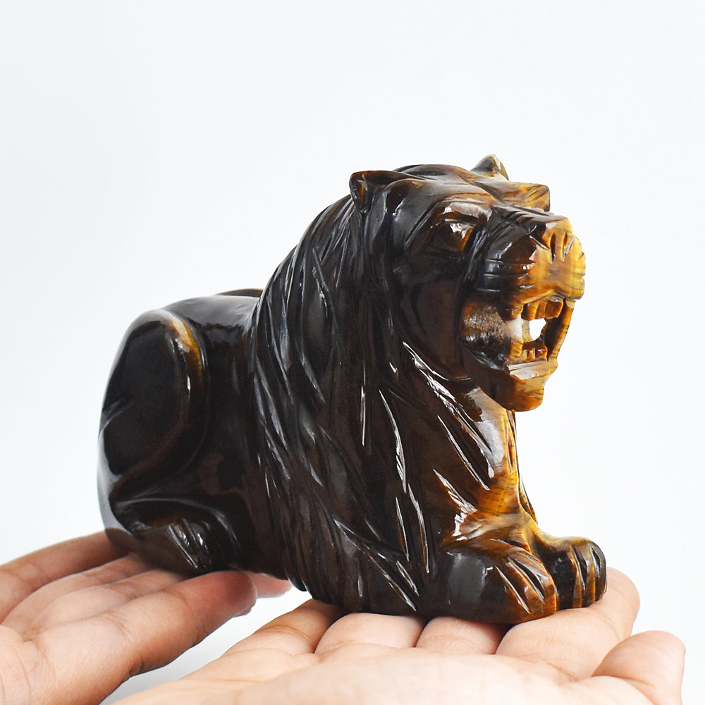 Artisian  3210.00 Cts  Genuine Golden Tiger Eye  Hand Carved  Crystal Gemstone  Lion Carving