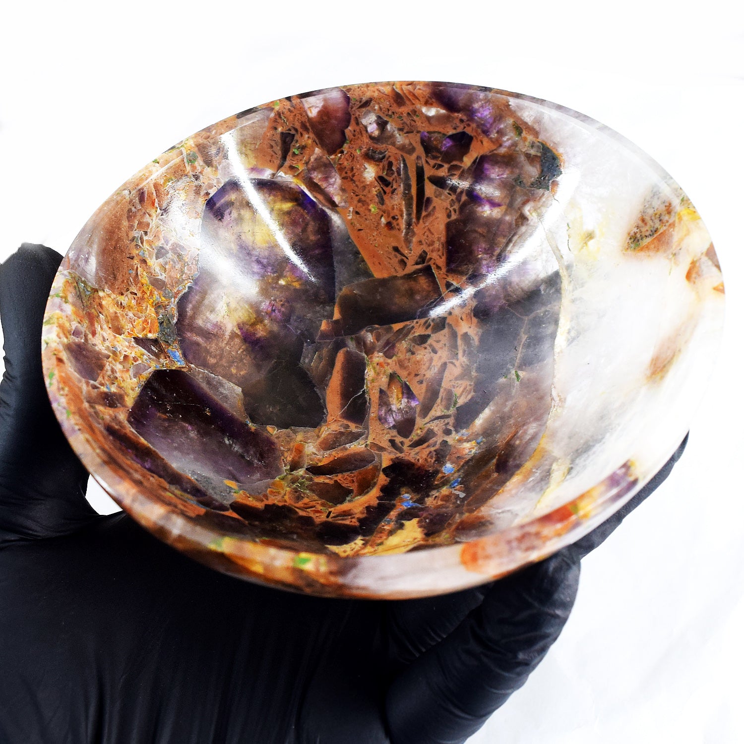 Unexpected 1093.00 Carats Genuine Chevron Amethyst Hand Carved Crystal Gemstone Carving Big Bowl