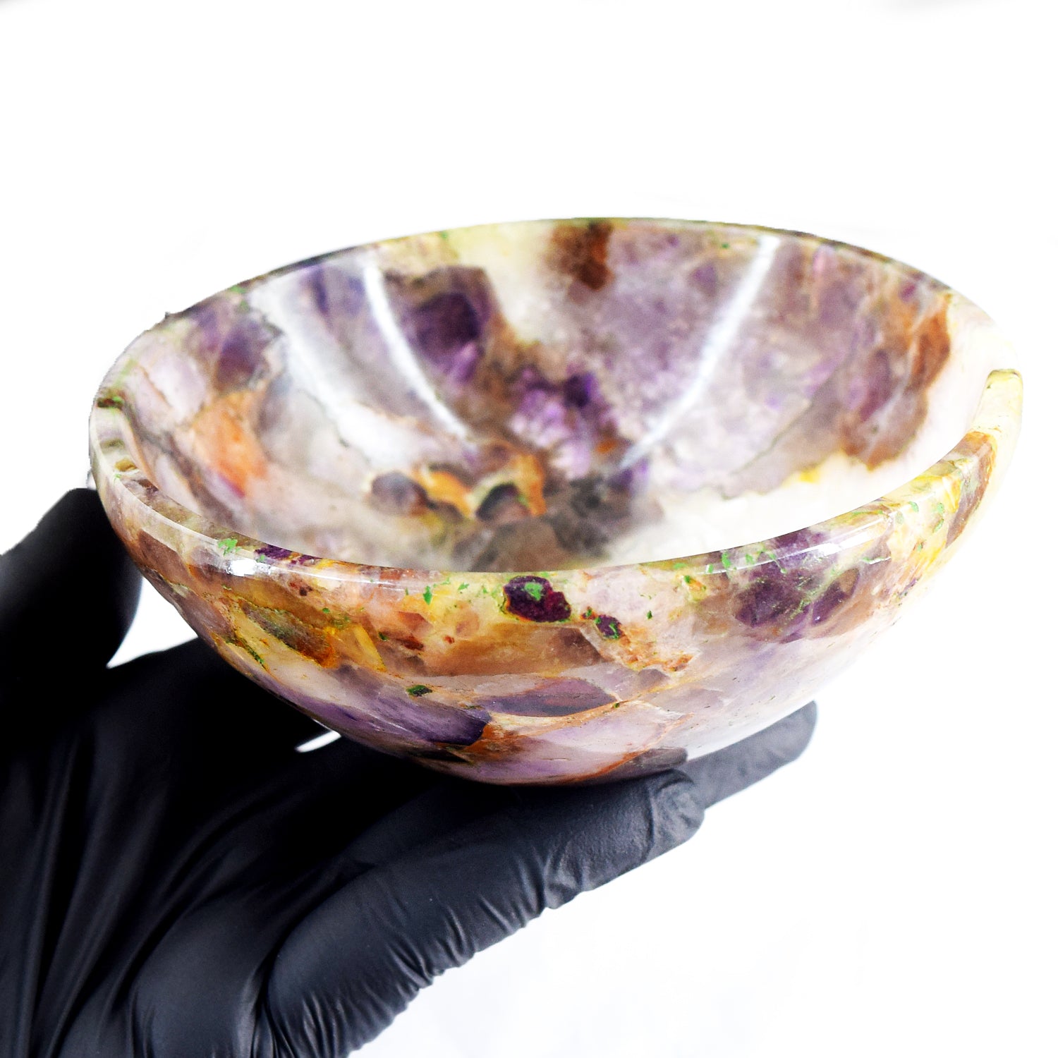 Stunning 1127.00 Carats Genuine Chevron Amethyst Hand Carved Crystal Gemstone Carving Big Bowl