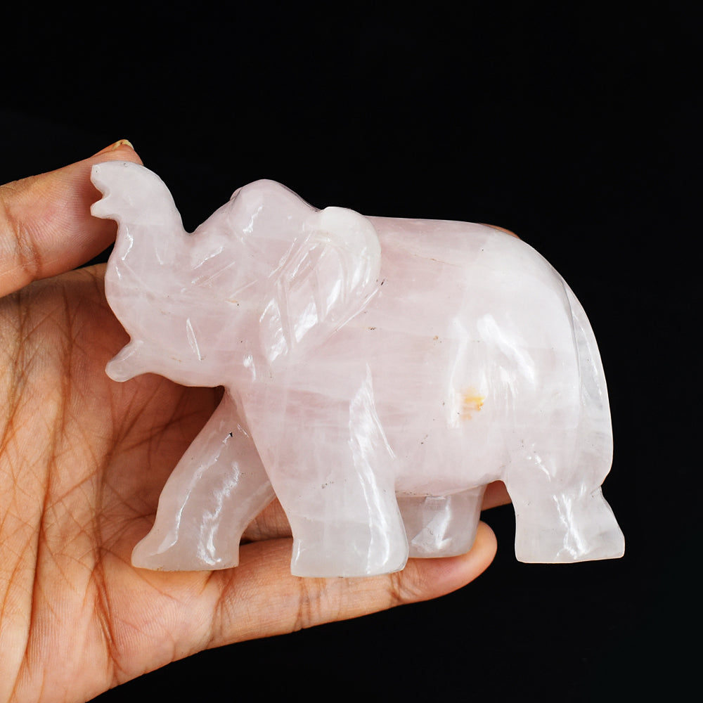 Natural 1237.00 Cts Pink Rose  Quartz   Hand Carved  Genuine Crystal Gemstone Carving Elephant