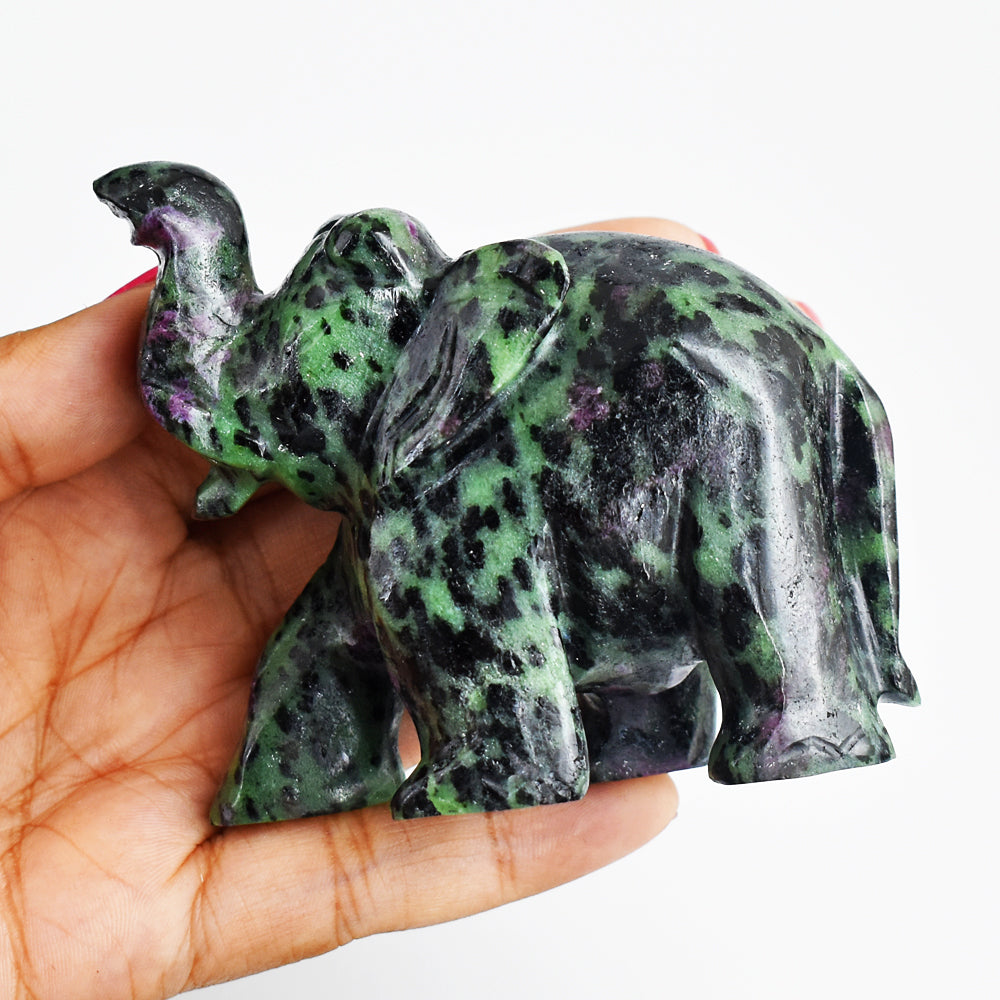 Stunning 1250.00 Cts Genuine Ruby Zoisite Hand Carved Crystal Gemstone Carving Elephant