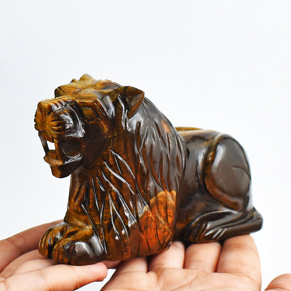 Artisian  3210.00 Cts  Genuine Golden Tiger Eye  Hand Carved  Crystal Gemstone  Lion Carving