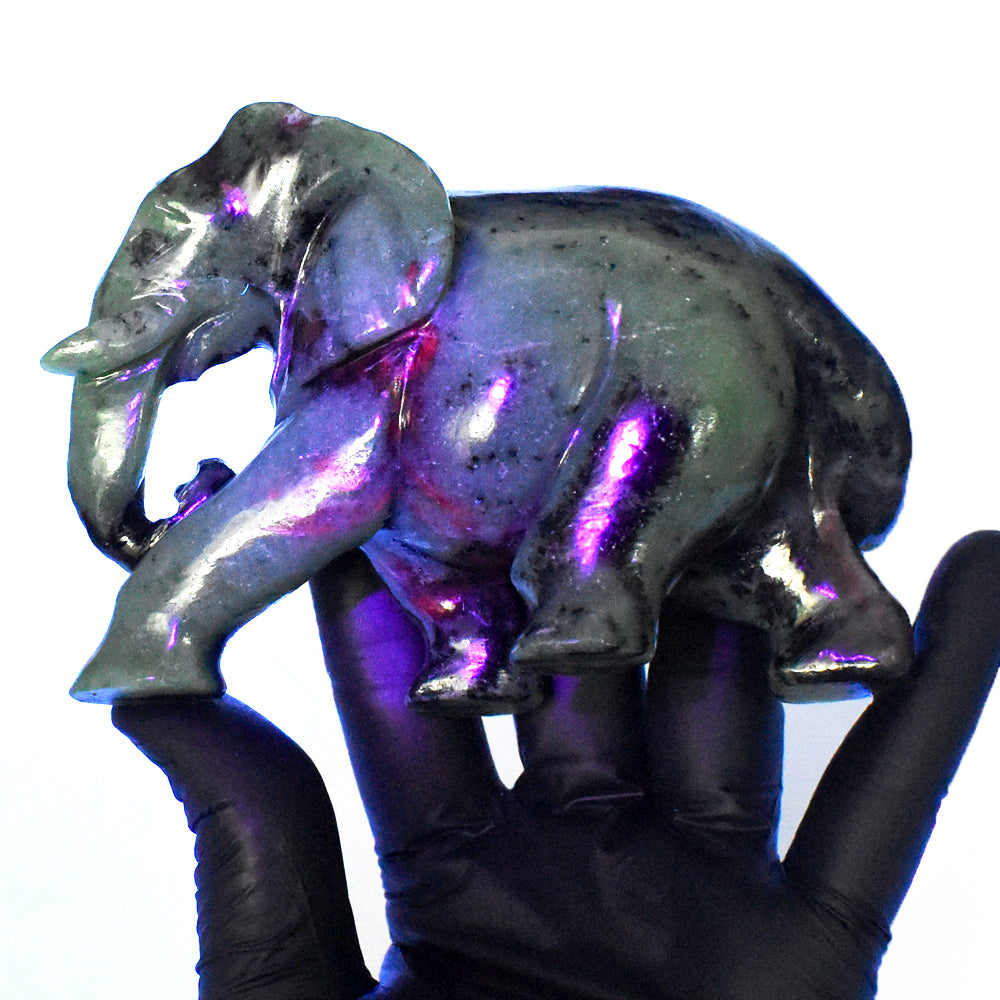 Awesome 2386.00 Cts Genuine Ruby Zoisite Hand Carved Crystal Gemstone Elephant Carving