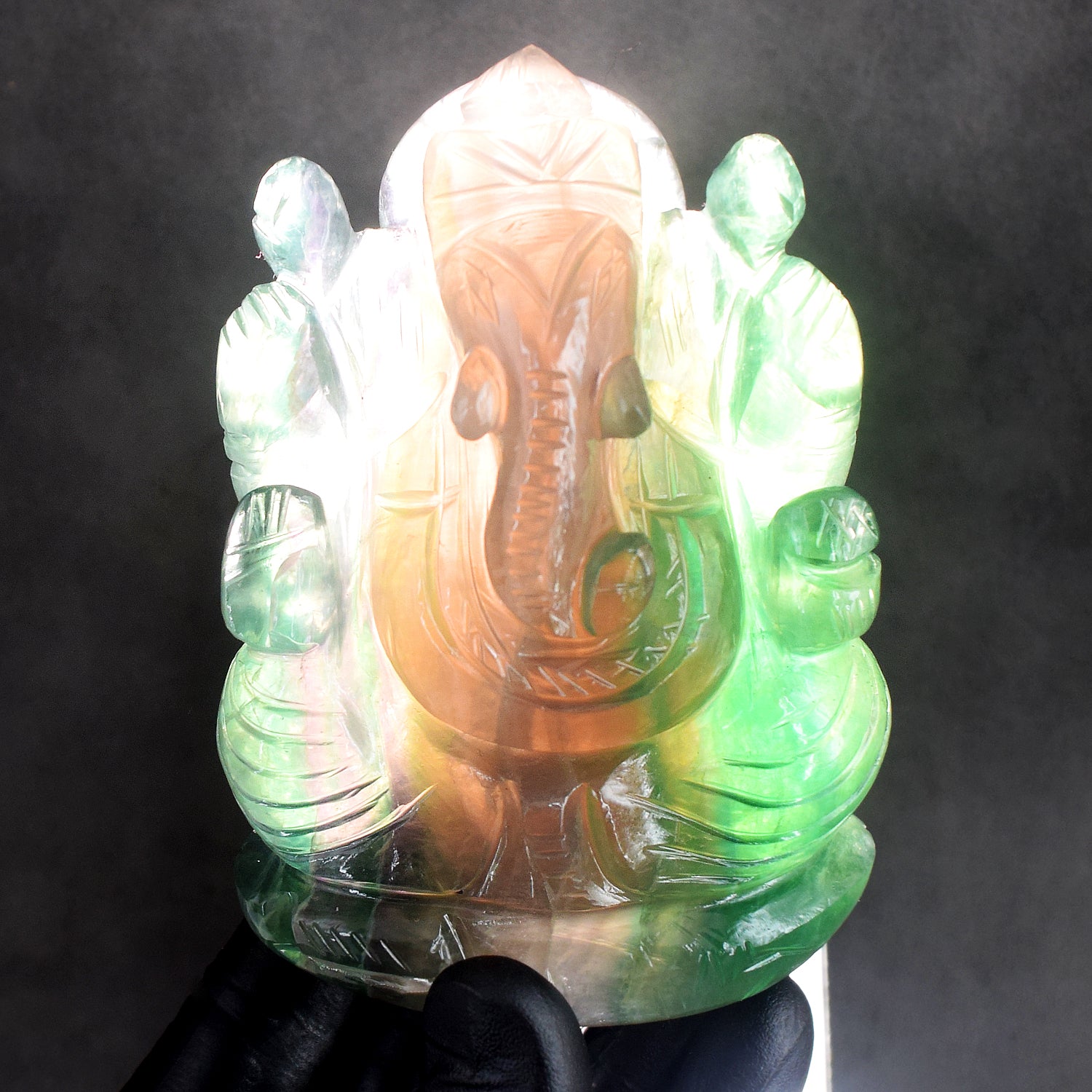 Miraculous 2218.00 Cts Genuine Multicolor Fluorite Hand Carved Premium Lord Ganesha Crystal