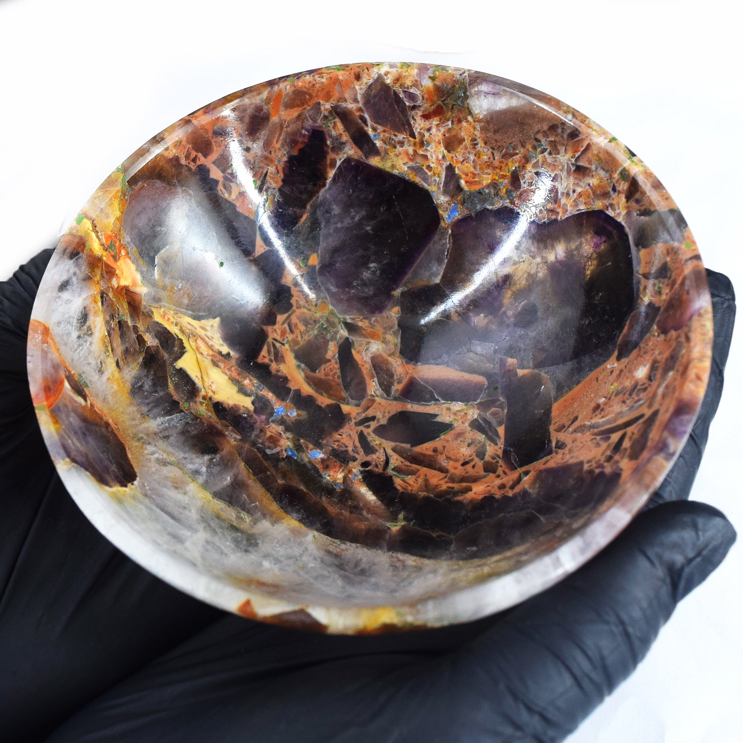 Unexpected 1093.00 Carats Genuine Chevron Amethyst Hand Carved Crystal Gemstone Carving Big Bowl