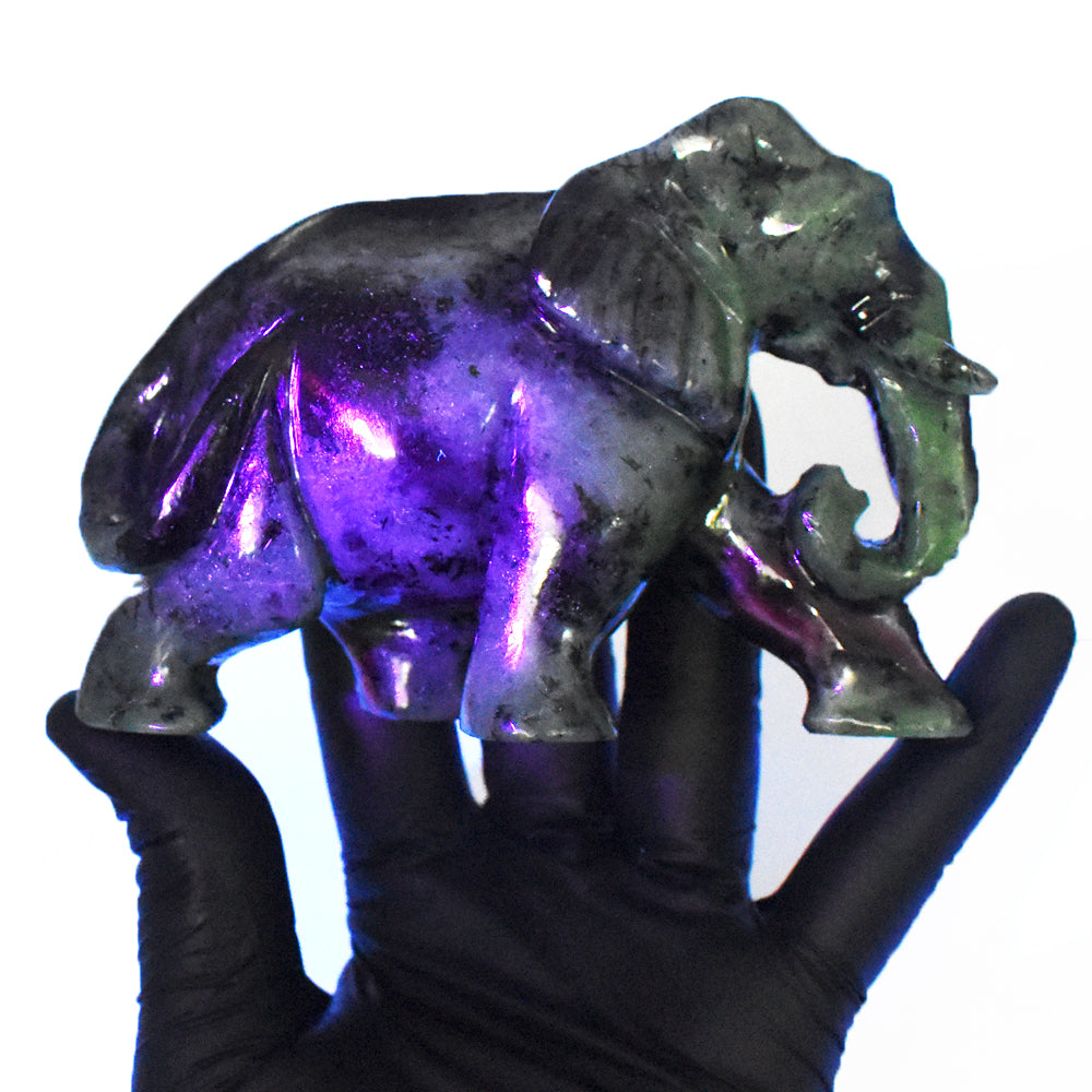 Awesome 2386.00 Cts Genuine Ruby Zoisite Hand Carved Crystal Gemstone Elephant Carving