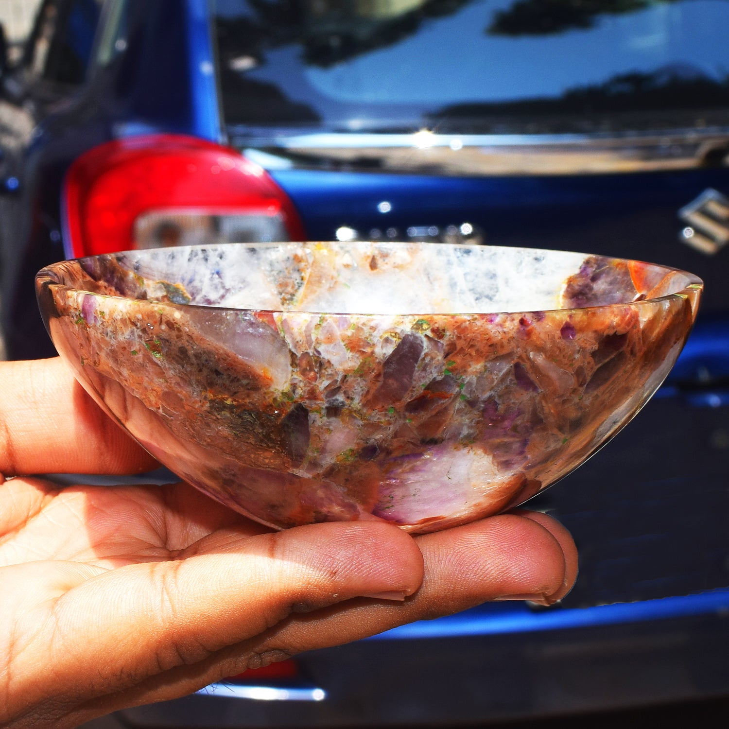 Unexpected 1093.00 Carats Genuine Chevron Amethyst Hand Carved Crystal Gemstone Carving Big Bowl