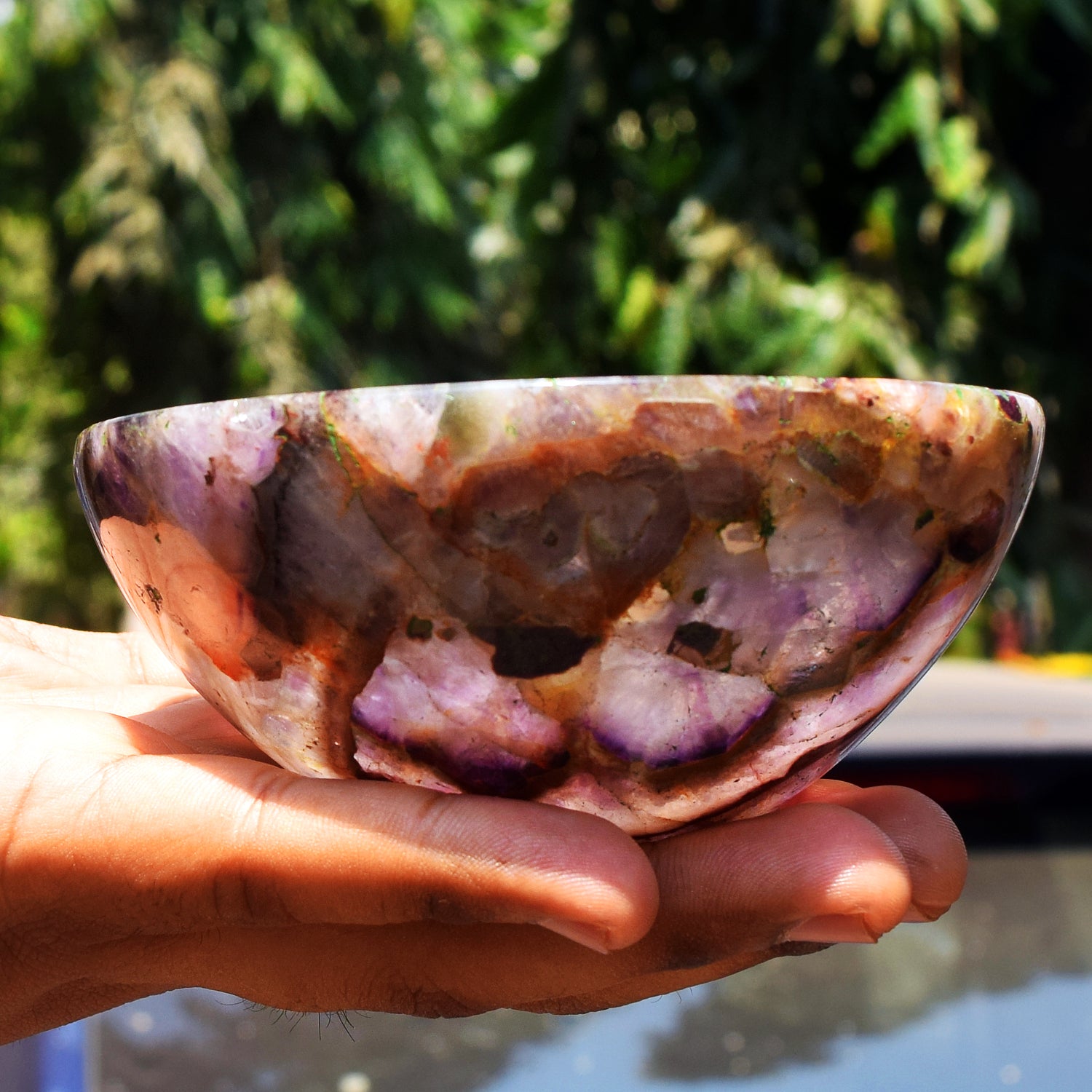 Stunning 1127.00 Carats Genuine Chevron Amethyst Hand Carved Crystal Gemstone Carving Big Bowl