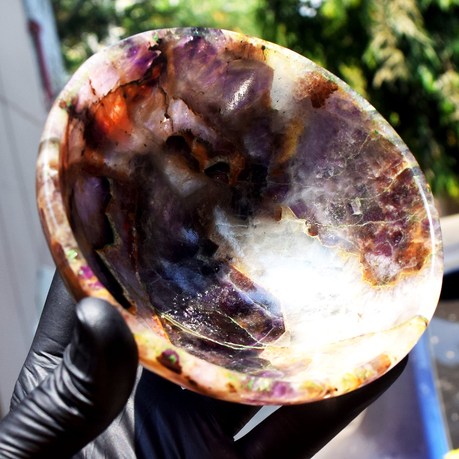 Stunning 1127.00 Carats Genuine Chevron Amethyst Hand Carved Crystal Gemstone Carving Big Bowl