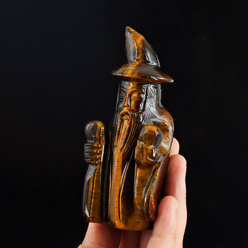 Natural  1110.00 Carats Genuine Tiger Eye Hand Carved Crystal Gemstone Wizard Carving