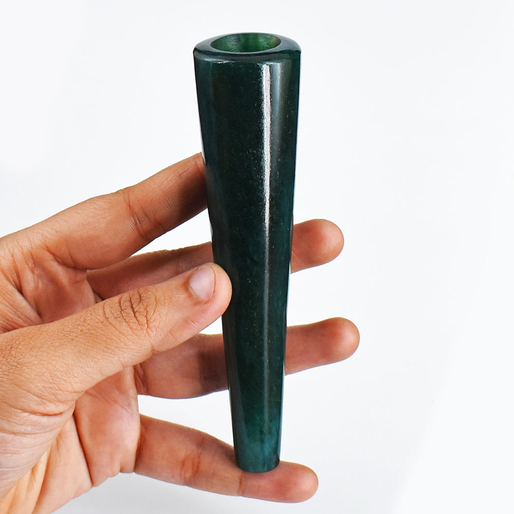 Craftsmen  535.00 Cts Genuine Green Jade  Hand Carved Crystal Gemstone Carving Smoking Pipe