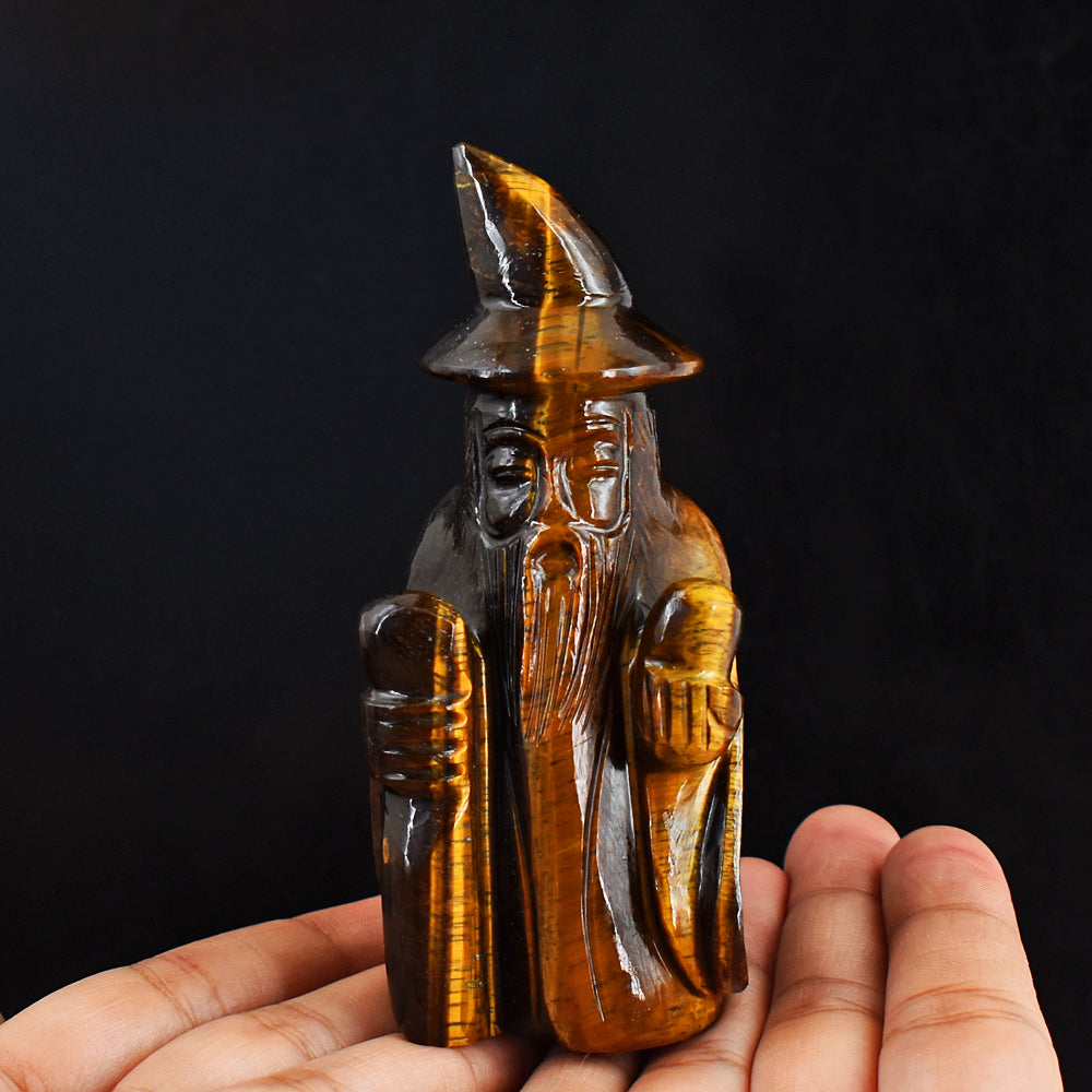 Natural  1110.00 Carats Genuine Tiger Eye Hand Carved Crystal Gemstone Wizard Carving