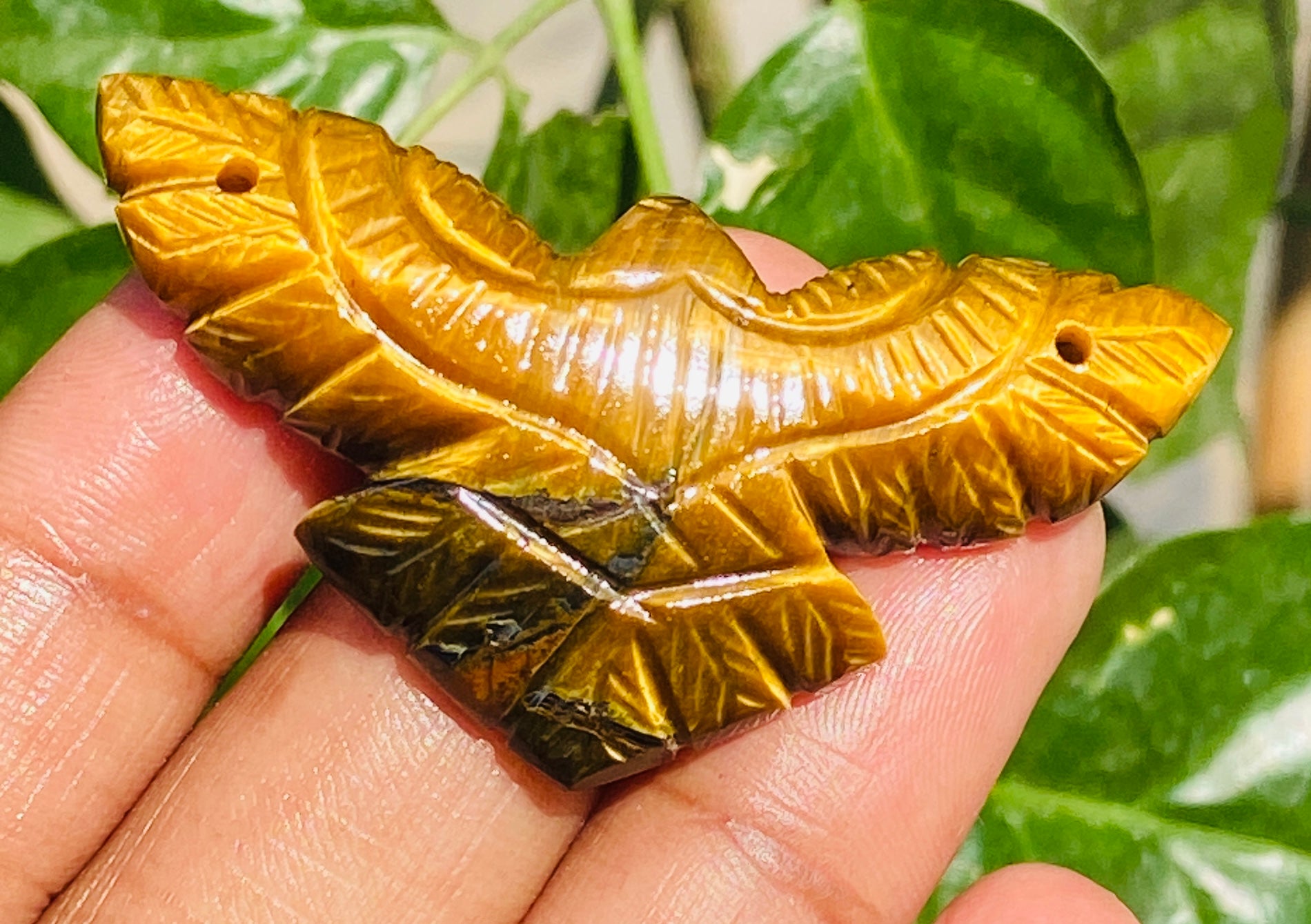 Lovely 48.00 Cts Genuine Golden Tiger Eye Hand Carved Premium Drilled Eagle