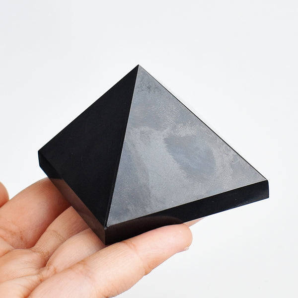 Exclusive  855.00 Carats Genuine Black Spinel  Hand Carved Crystal Healing  Pyramid Gemstone Carving