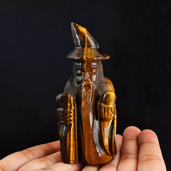 Natural  1110.00 Carats Genuine Tiger Eye Hand Carved Crystal Gemstone Wizard Carving